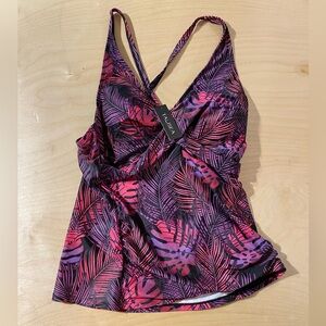 Talisea Pink and Purple Leaf Print Swim Top Large (OO)